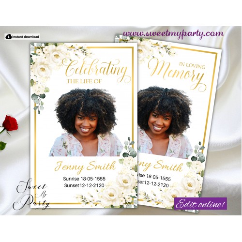 Ivory Roses Funeral Program, Memorial Program Template, (123)